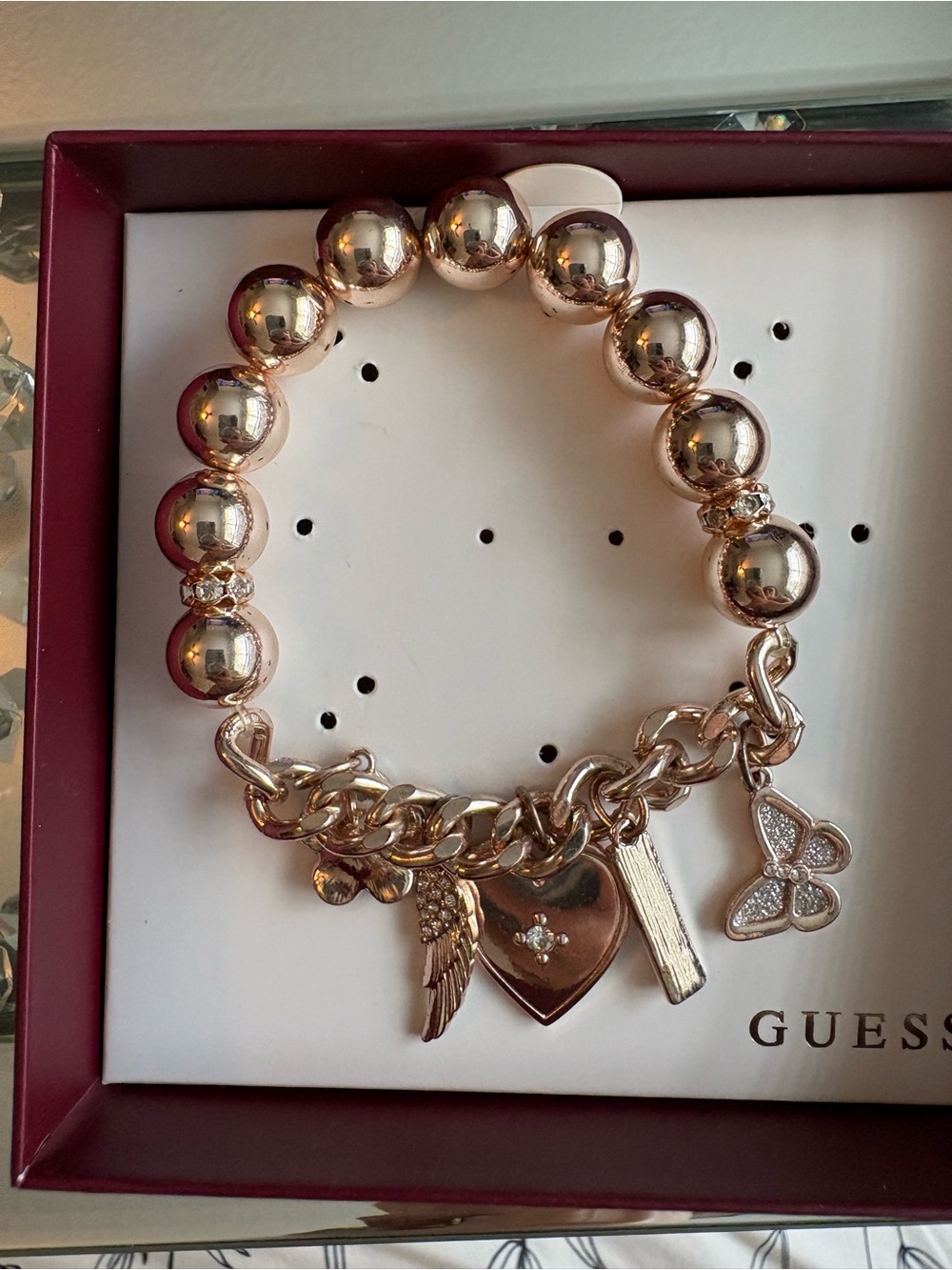 GUESS Rose Gold-Tone Bead & Charm Bracelet